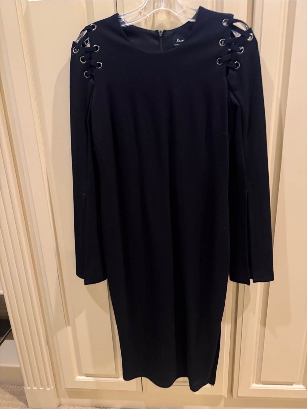 Bardot Black Long-Sleeve Lace-Up Shoulder Dress